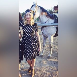 LuLaRoe Amelia dress black with white polka dots S